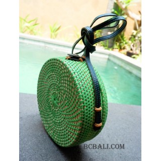 straw synthetic rattan circle bags green color